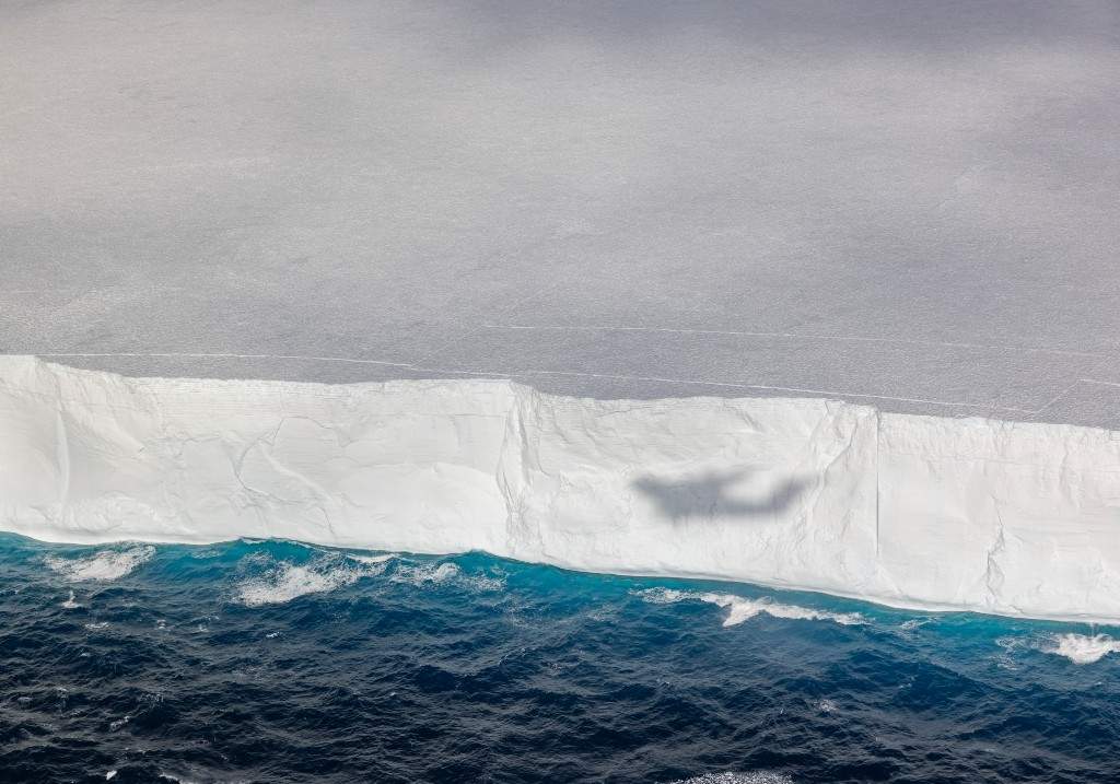 An aerial view of Iceberg A23a during a British Royal Air Force on November 24, 2024 in the South Atlantic Ocean near South Georgia and the South Sandwich Islands.