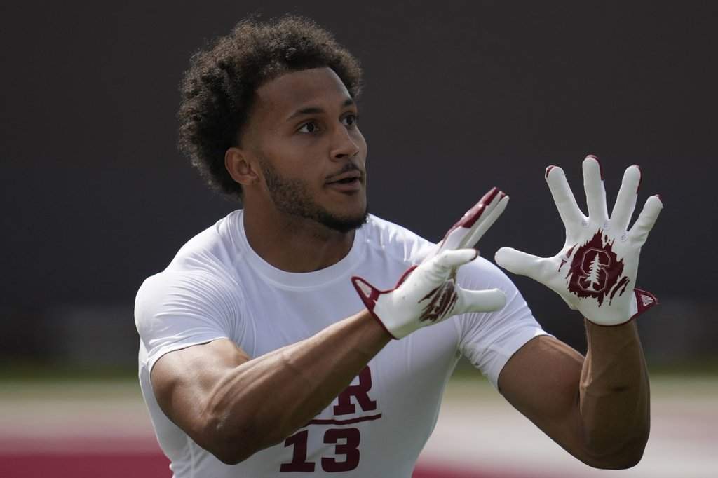 Wide receiver Elic Ayomanor during Stanford football Pro Day event in Stanford, Calif., Wednesday, March 19, 2025.