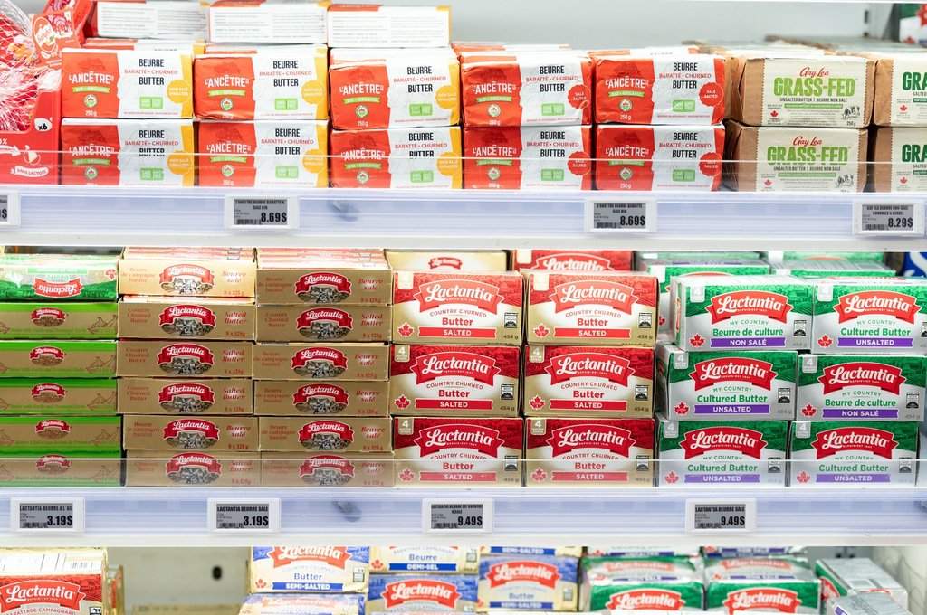 Butter is seen on the shelves of a grocery store in Montreal on November 25, 2024. THE CANADIAN PRESS/Christinne Muschi.