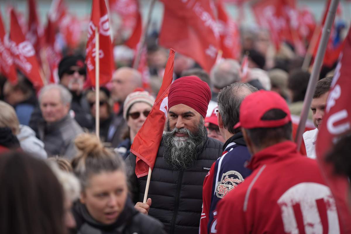 NDP Leader Jagmeet Singh attends Unifor's Protect Canadian Jobs Rally, in Windsor, Ont., Saturday, April 26, 2025.