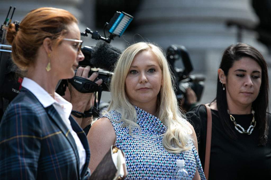 Virginia Giuffre exits from federal court in New York, U.S., on Tuesday, Aug. 27, 2019.