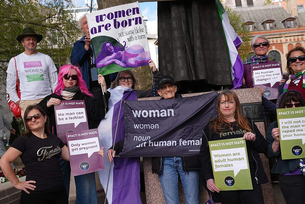 Campaigners from For Women Scotland (FWS) outside the Supreme Court in London, where they are challenging the Scottish Government over whether trans women can be regarded as female under the 2010 Equality Act.