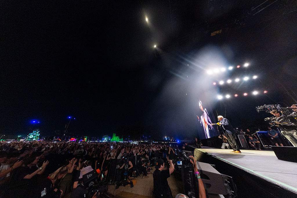 Bernie Sanders speaks onstage at the Outdoor Theatreon April 12, 2025 in Indio, California.