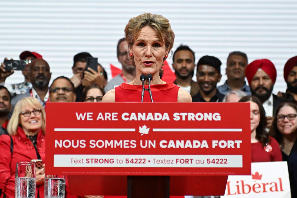 Diana Fox Carney, wife of Canadian Prime Minister and Liberal Leader Mark Carney, takes the stage to introduce her husband during the Canada Strong Election Night event at TD Place Arena in Ottawa, Ont., on April 28, 2025.