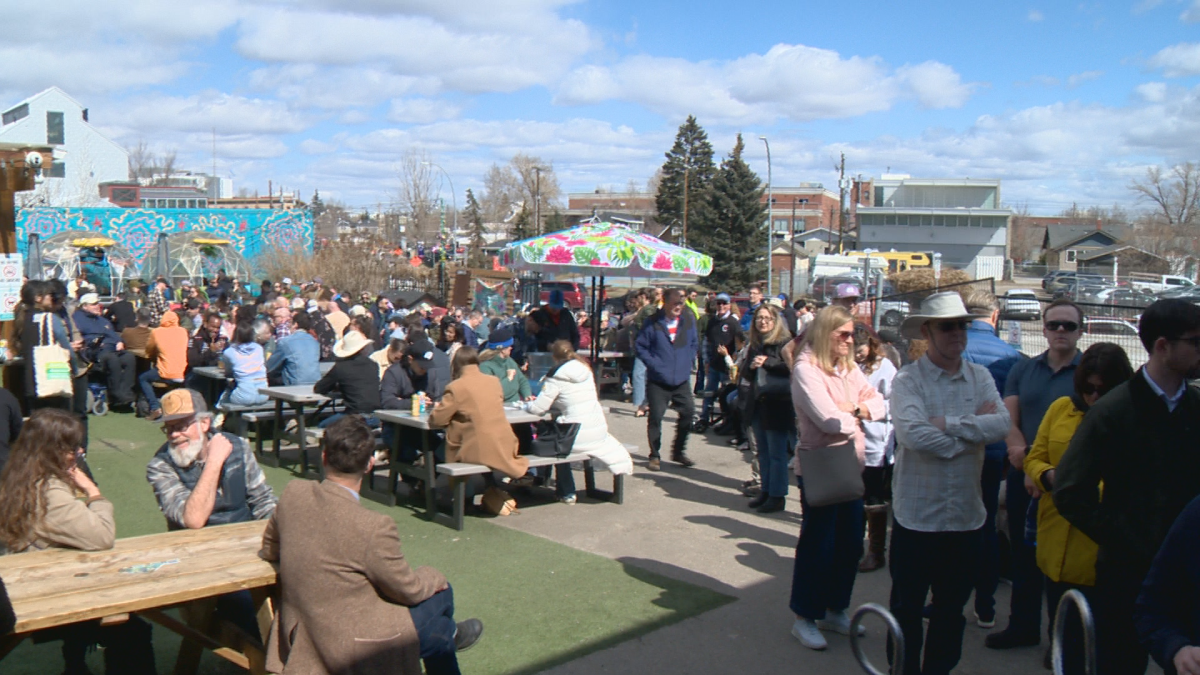 Calgarians lined up outside the taproom