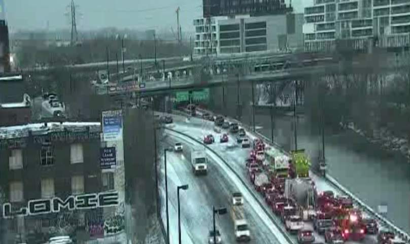 Traffic being diverted onto Richmond Street from the southbound DVP.