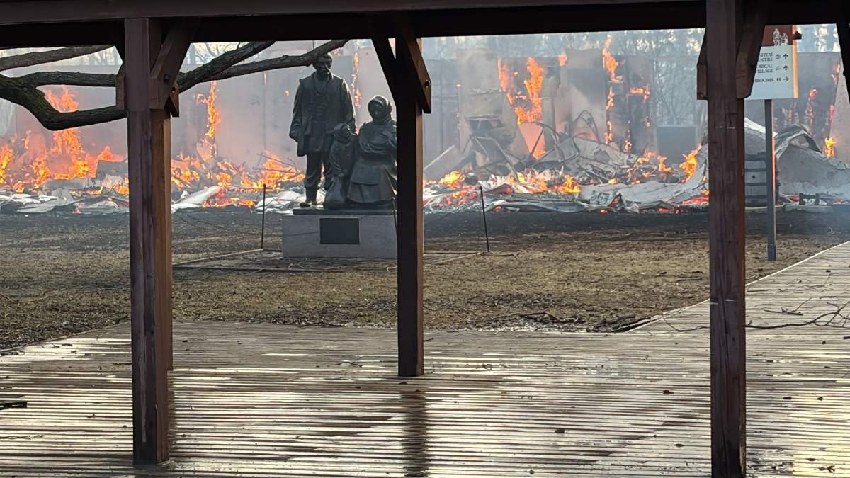 The Ukrainian Cultural Heritage Village near Elk Island National Park east of Edmonton caught fire on the evening of Friday, April 18, 2025.