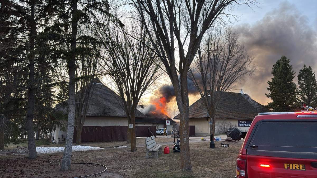The Ukrainian Cultural Heritage Village near Elk Island National Park east of Edmonton caught fire on the evening of Friday, April 18, 2025.
