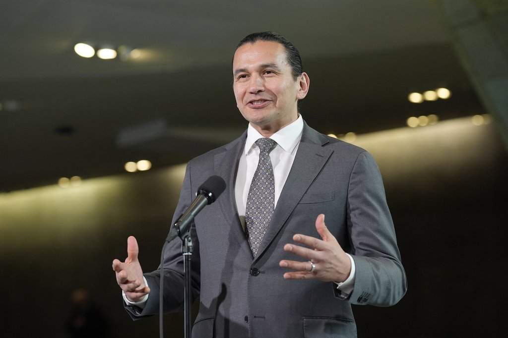 Manitoba Premier Wab Kinew speaks with media before at a First Ministers Meeting at the National War Museum Friday, March 21, 2025 in Ottawa. 