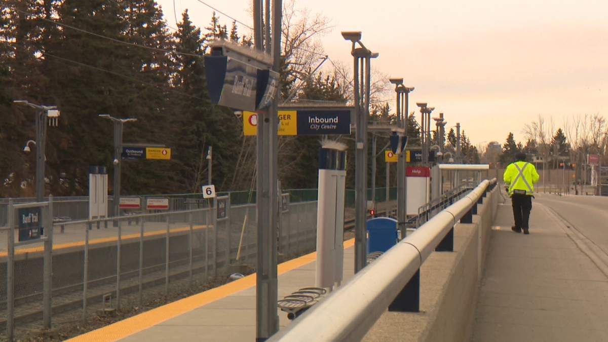Investigators said the 11-year-old pedestrian was in a marked crosswalk when they were struck by the train as it was arriving at the Banff Trail station.