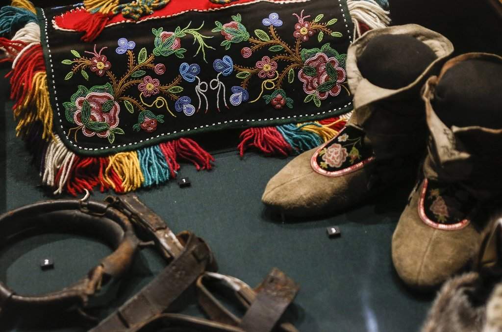 Artifacts displayed in the Hudson’s Bay Company (HBC) Gallery at the Manitoba Museum in Winnipeg, Thursday, April 17, 2025. In 1994 the HBC collection of over 10,000 objects was gifted to Canada and the Manitoba Museum became its home.