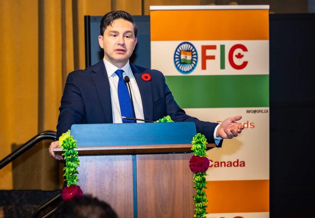 Conservative Leader Pierre Poilievre speaks at Overseas Friends of India Canada event, Ottawa, Nov. 8, 2023.