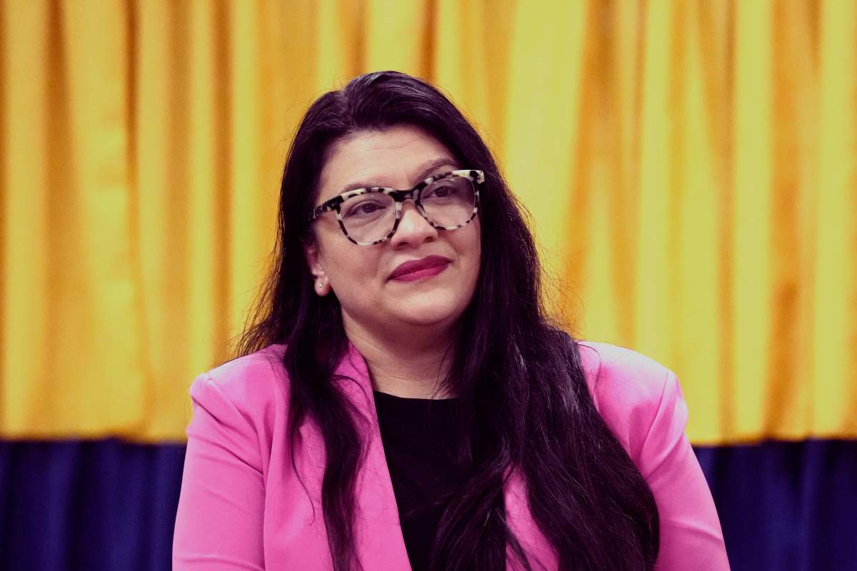 U.S. Rep. Rashida Tlaib, D-Mich., waits to address a group on Feb. 22, 2024, in Dearborn, Mich.