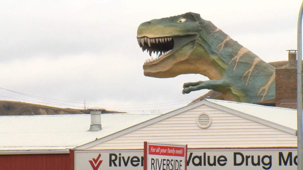 Towering over the town of Drumheller, Tyra the Tyrannosaurus is the most famous landmark in a town known as 'The Dinosaur Capital of the World."