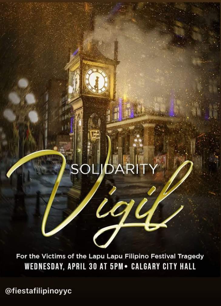 A vigil will be held in front of Calgary city hall on Wednesday evening to remember the victims of Vancouver's Lapu Lapu day festival tragedy.