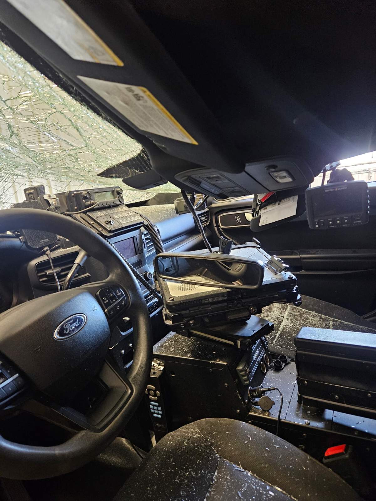 A stolen trackhoe (excavator) destroyed five cruisers at the Bonnyville RCMP detachment on Saturday, May 3, 2025.