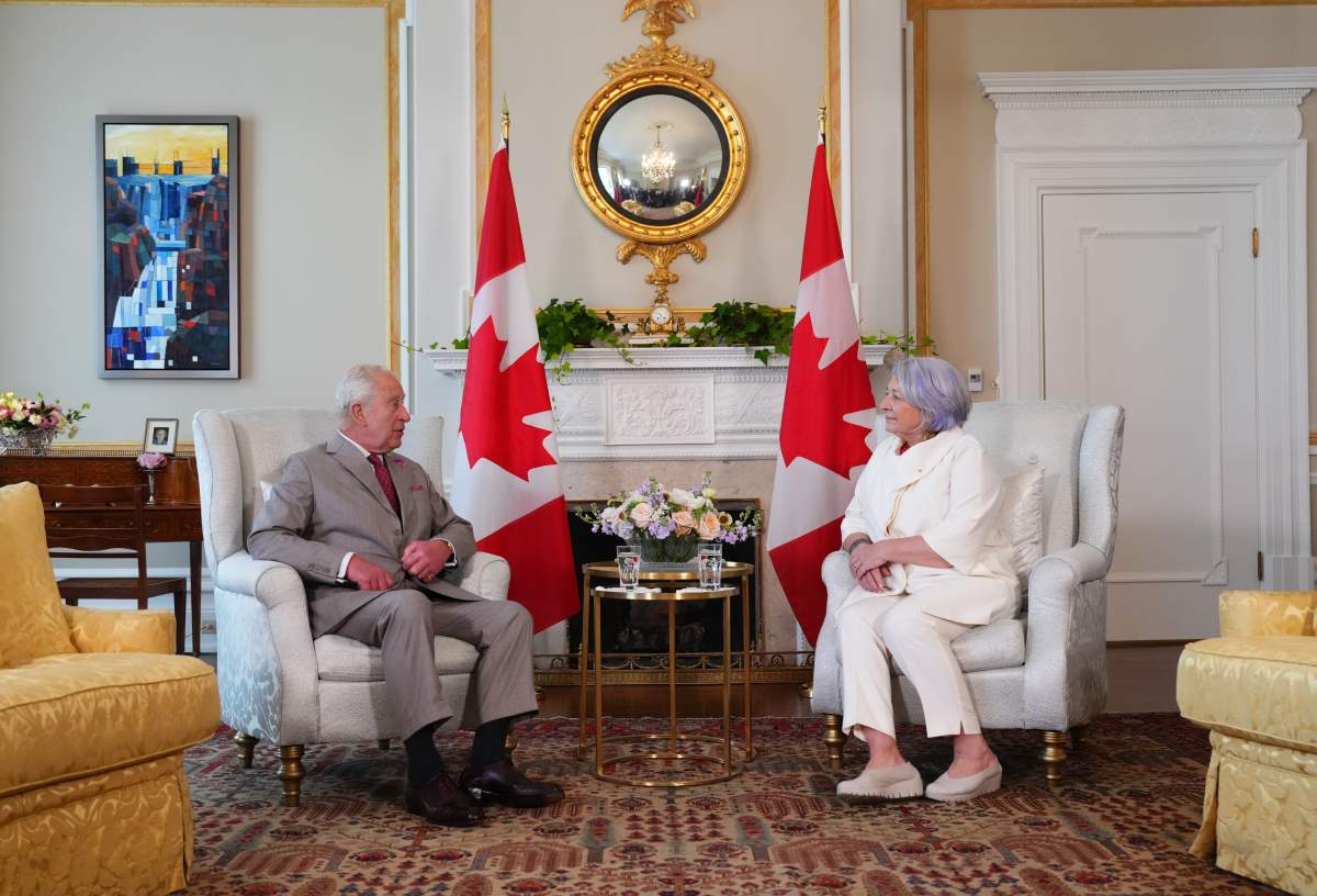 Mary Simon, Governor General of Canada, has an audience with King Charles Rideau Hall in Ottawa during a royal visit on Monday, May 26, 2025. THE CANADIAN PRESS/Sean Kilpatrick