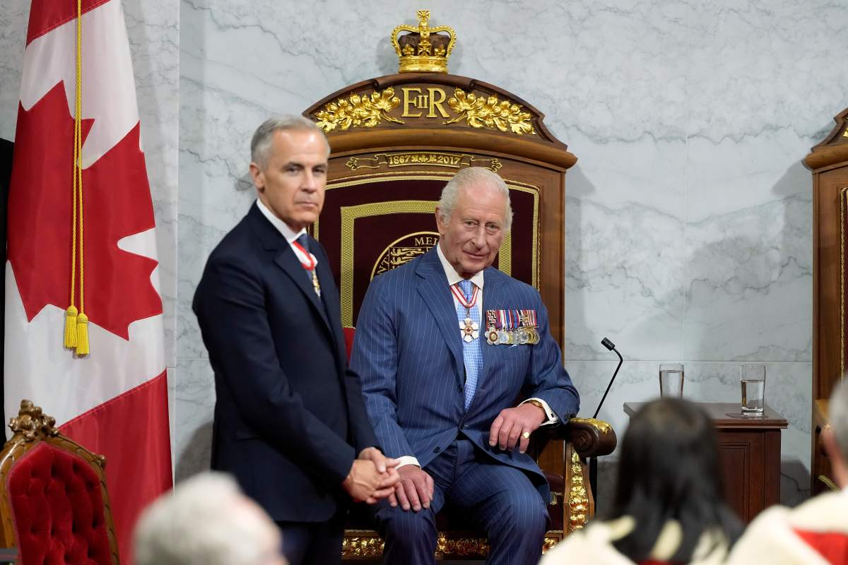 King Charles looks on after delivering the speech from the throne in the Senate in Ottawa on Tuesday, May 27, 2025. THE CANADIAN PRESS/Adrian Wyld