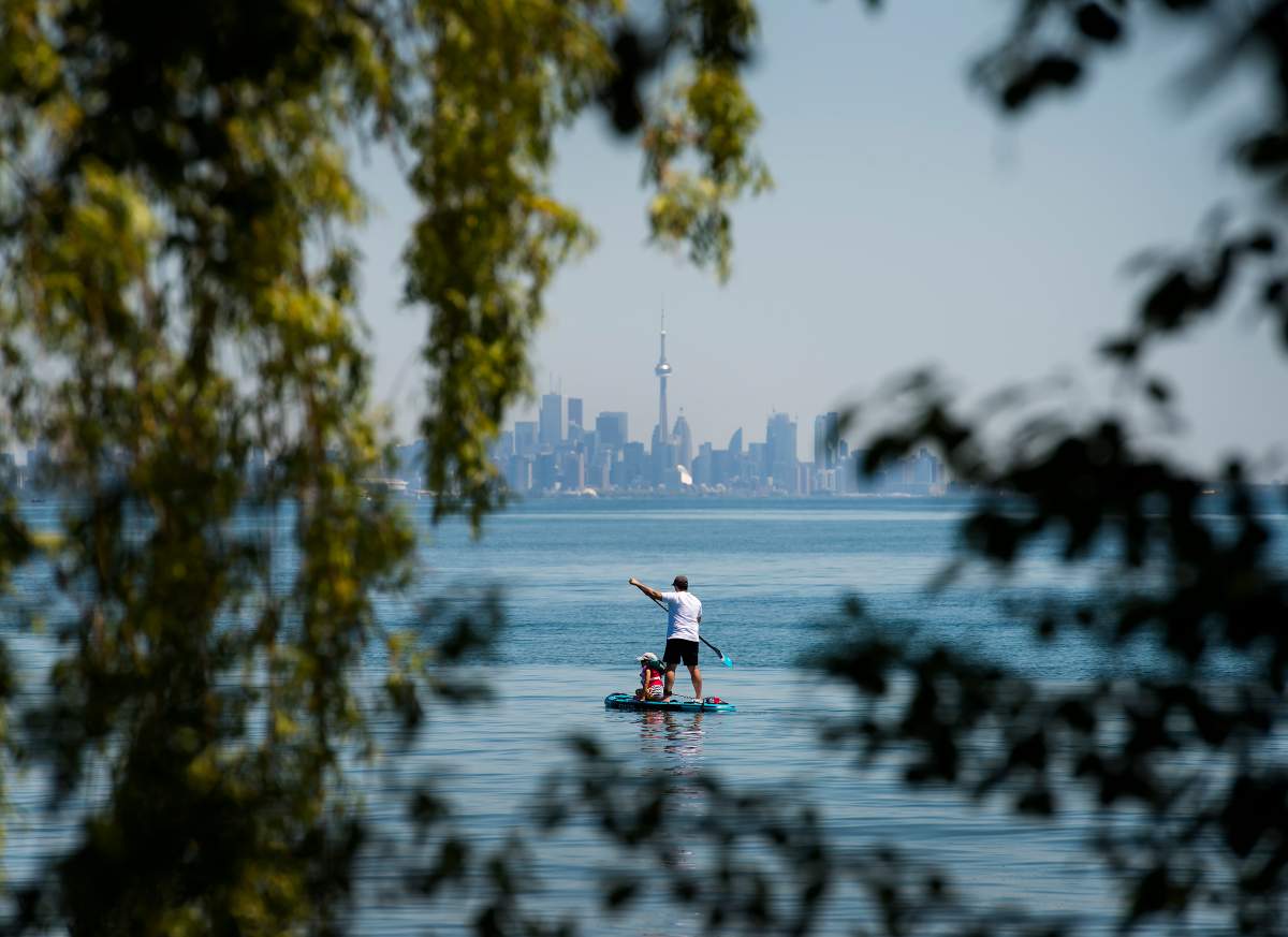 People enjoy activities on Lake Ontario at Jack Darling Park in Mississauga, Ont., on June 17, 2020.