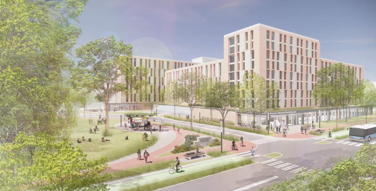 Dairy Bush neighbourhood (above) is among the five district neigbourhoods included in the concept and will be home to the school's new first-year student residence.