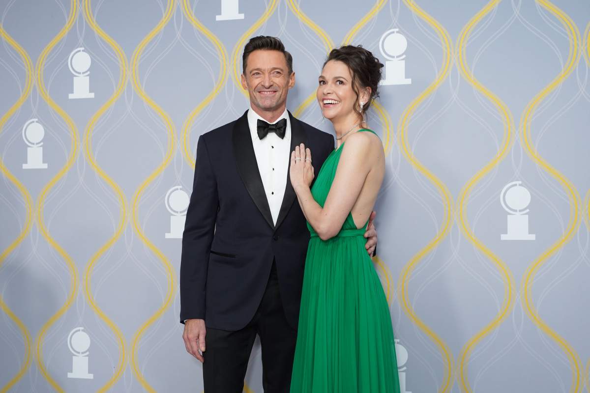 Hugh Jackman and Sutton Foster attend The 75th Annual Tony Awards - Arrivals on June 12, 2022 at Radio City Music Hall in New York City.