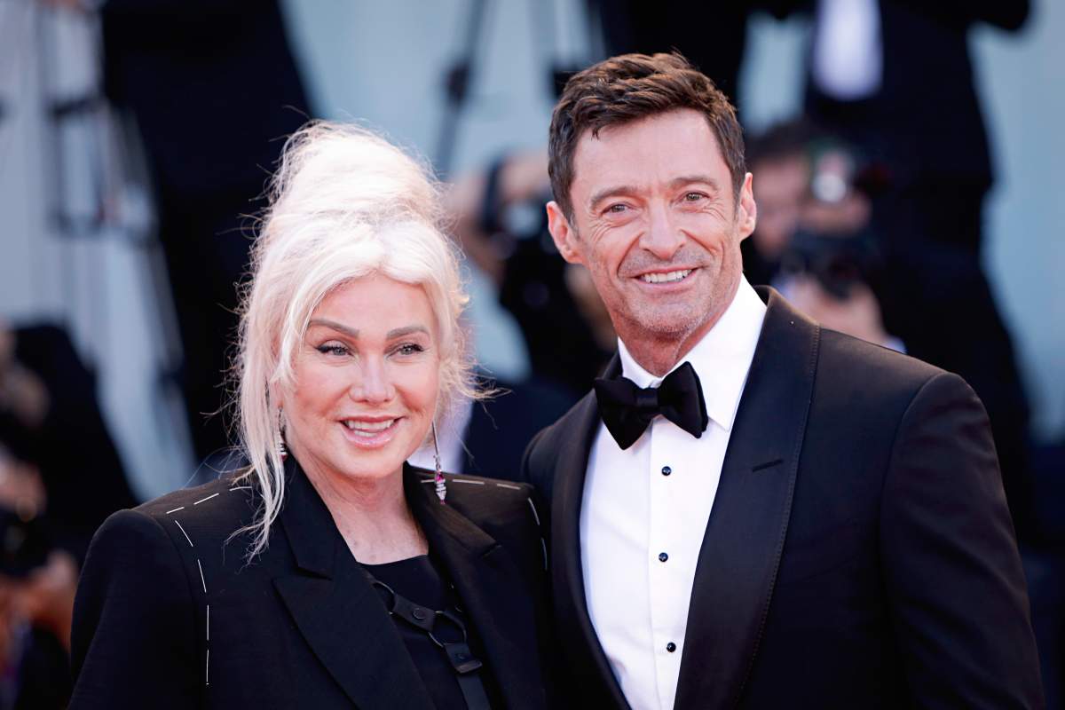 Australian actor Hugh Jackman and his wife Australian director Deborra-Lee Furness arrive on September 7, 2022 for the screening of the film 'The Son.'