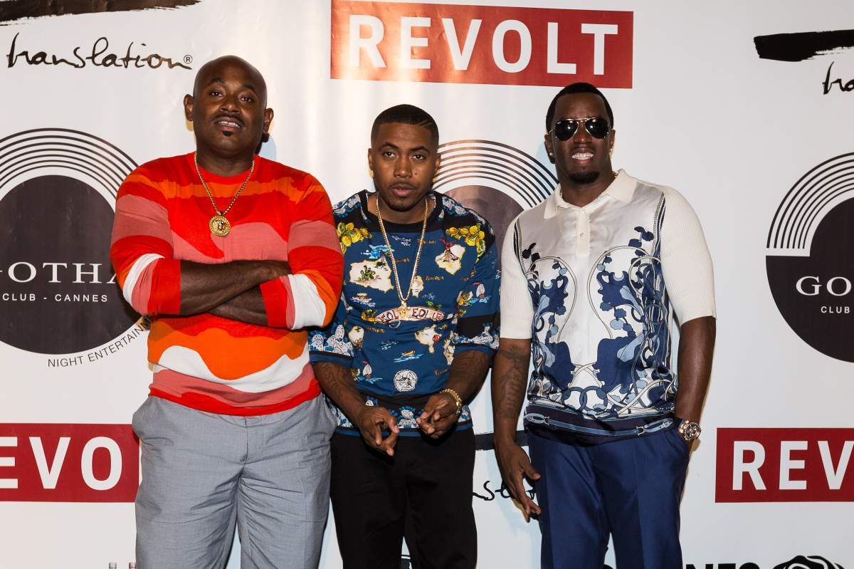 (L-R) Steve Stoute, Sean 'Diddy' Combs and Nasire 'Nas' Jones arrive at Gotha Night Club during Cannes Lions International Festival of Creativity at Gotha Night Club on June 21, 2013 in Cannes, France.