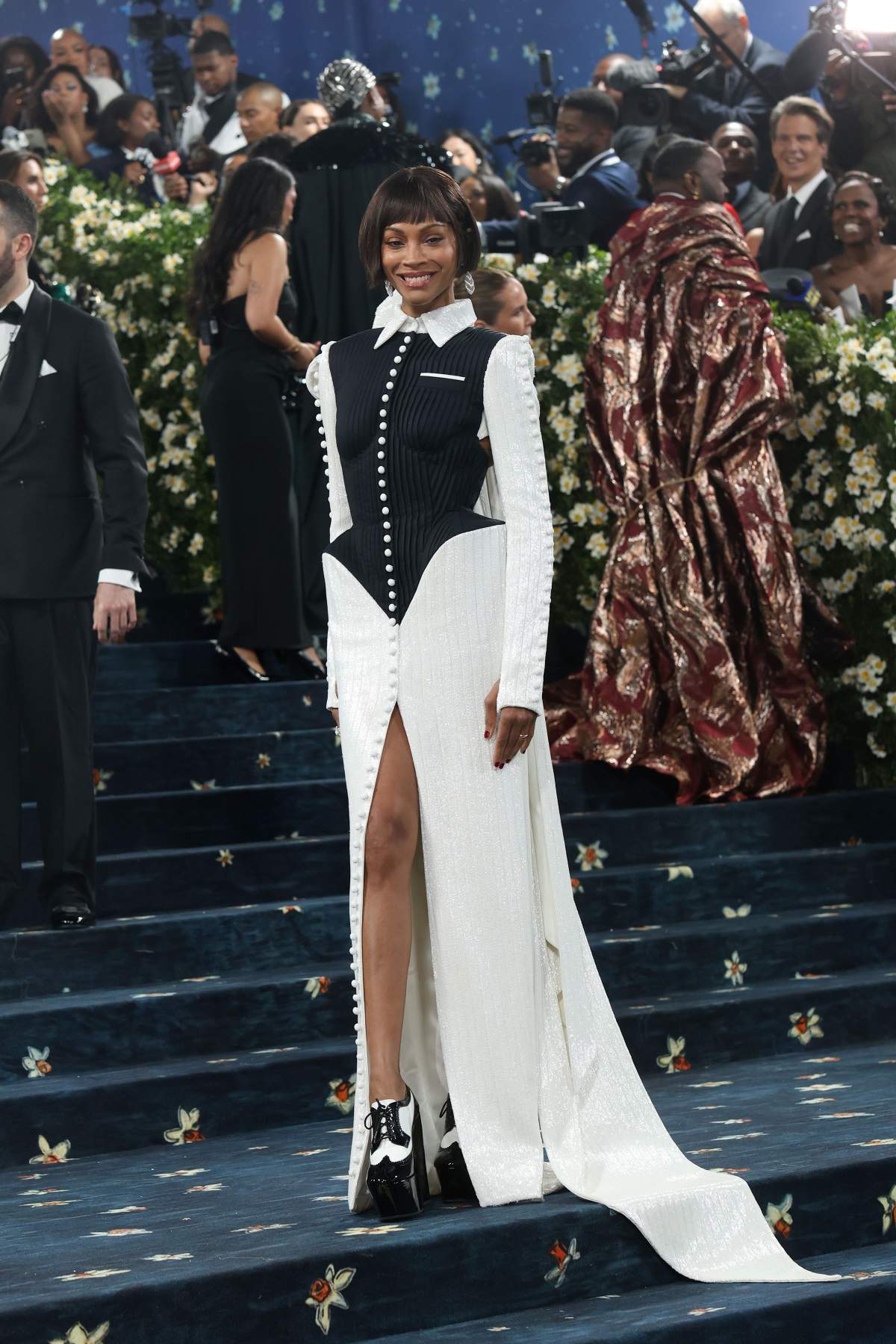 Zoe Saldana attends 2025 Met Gala Celebrating "Superfine: Tailoring Black Style" Red Carpet at The Metropolitan Museum of Art on May 5, 2025 in New York.