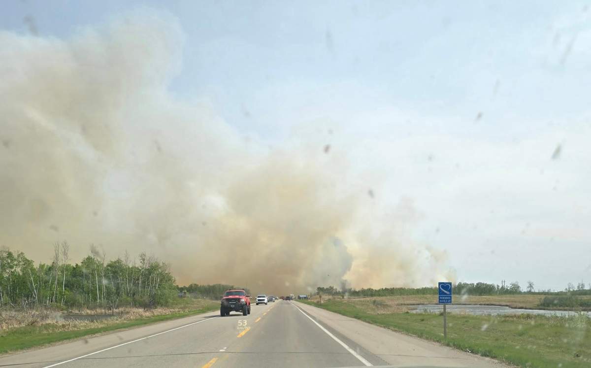 Thick smoke on the #3 Highway south of Prince Albert