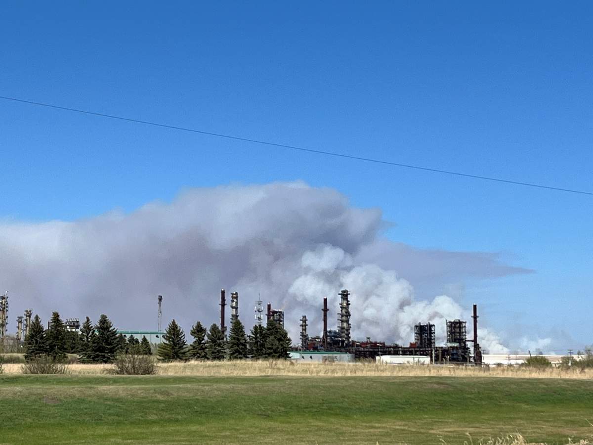 Smoke from the wildfire near Redwater in Sturgeon County on Tuesday, May 6, 2025.