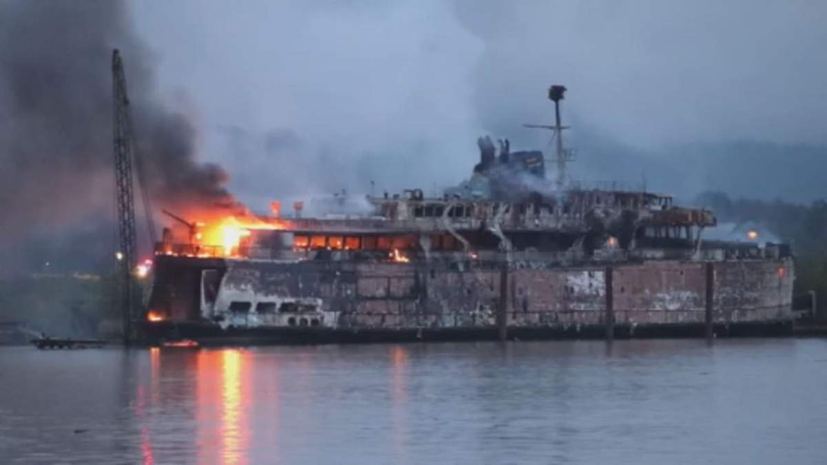 RCMP called in after derelict B.C. ferry burns in ‘suspicious’ blaze overnight - image