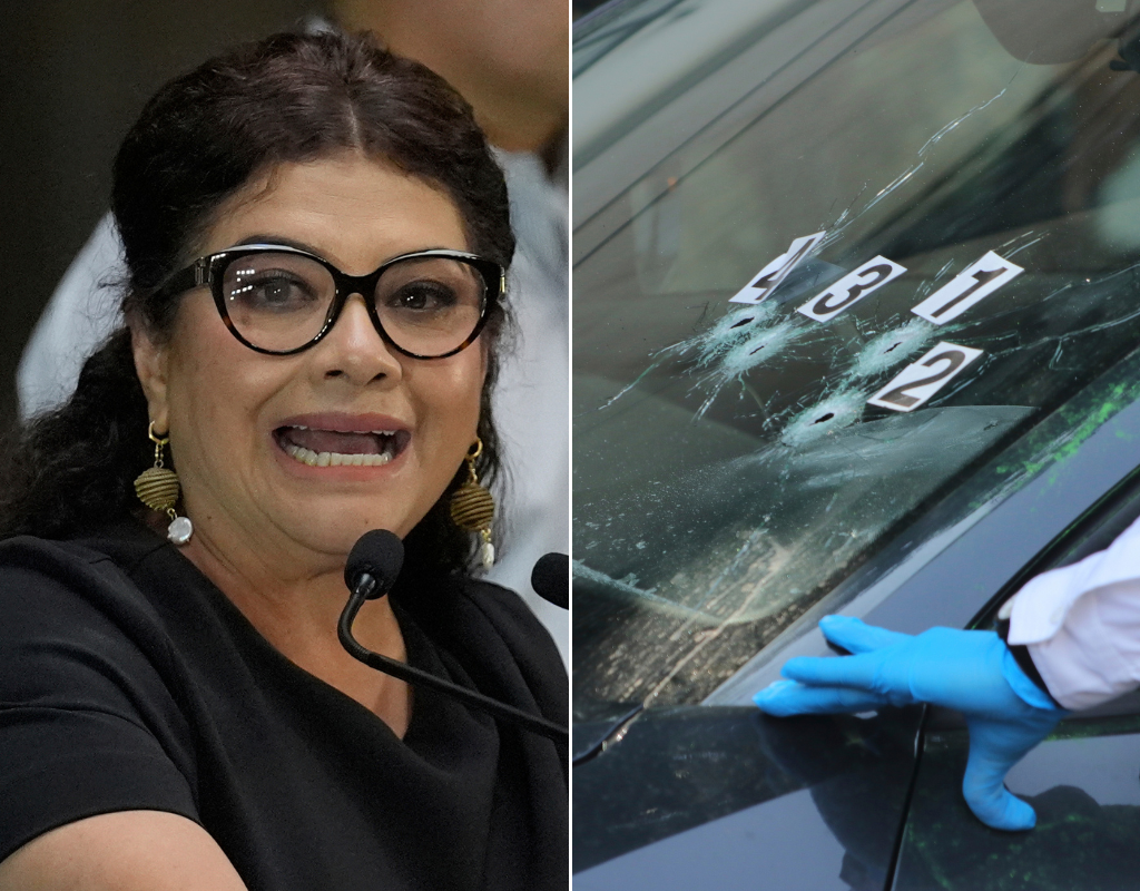 Mexico City Mayor Clara Brugada speaks at a press conference regarding the assassination of her personal secretary and one of her advisers who were killed earlier in the day by gunmen on a motorcycle, in Mexico City, Tuesday, May 20, 2025.
