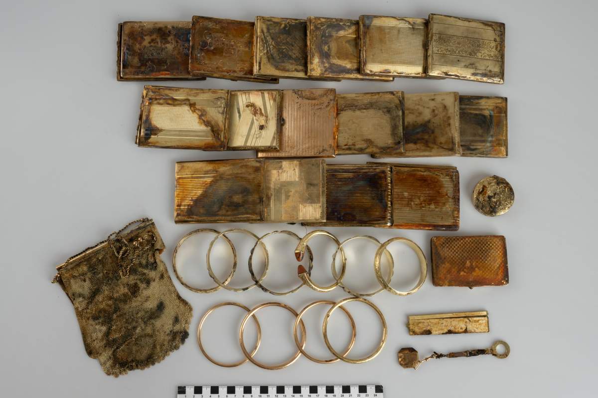 The yellow metal pieces found by hikers in the Czech Republic.