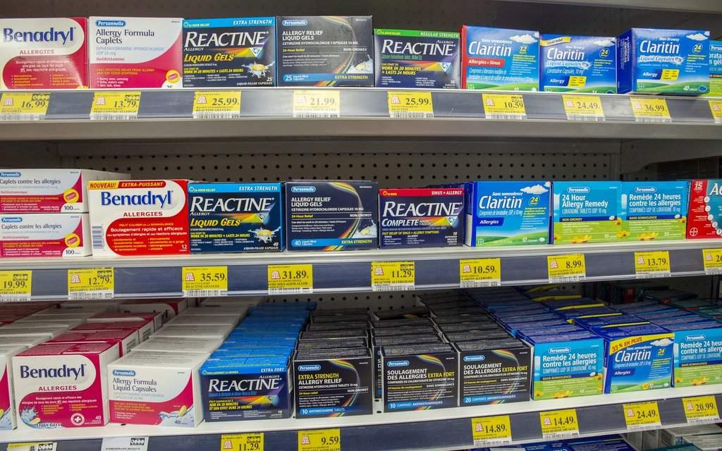 Antihistamines are seen at a pharmacy in Montreal.