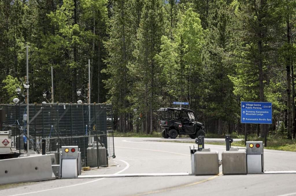 A security gate and fence outside the site of the G7 Leaders meeting is pictured in Kananaskis, Alta., Monday, June 2, 2025.