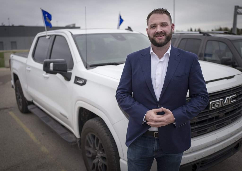 Cameron Davies, leader of the Republican Party of Alberta, is pro-separation from Canada and is pictured with his truck in Red Deer, Alta., Wednesday, May 7, 2025.