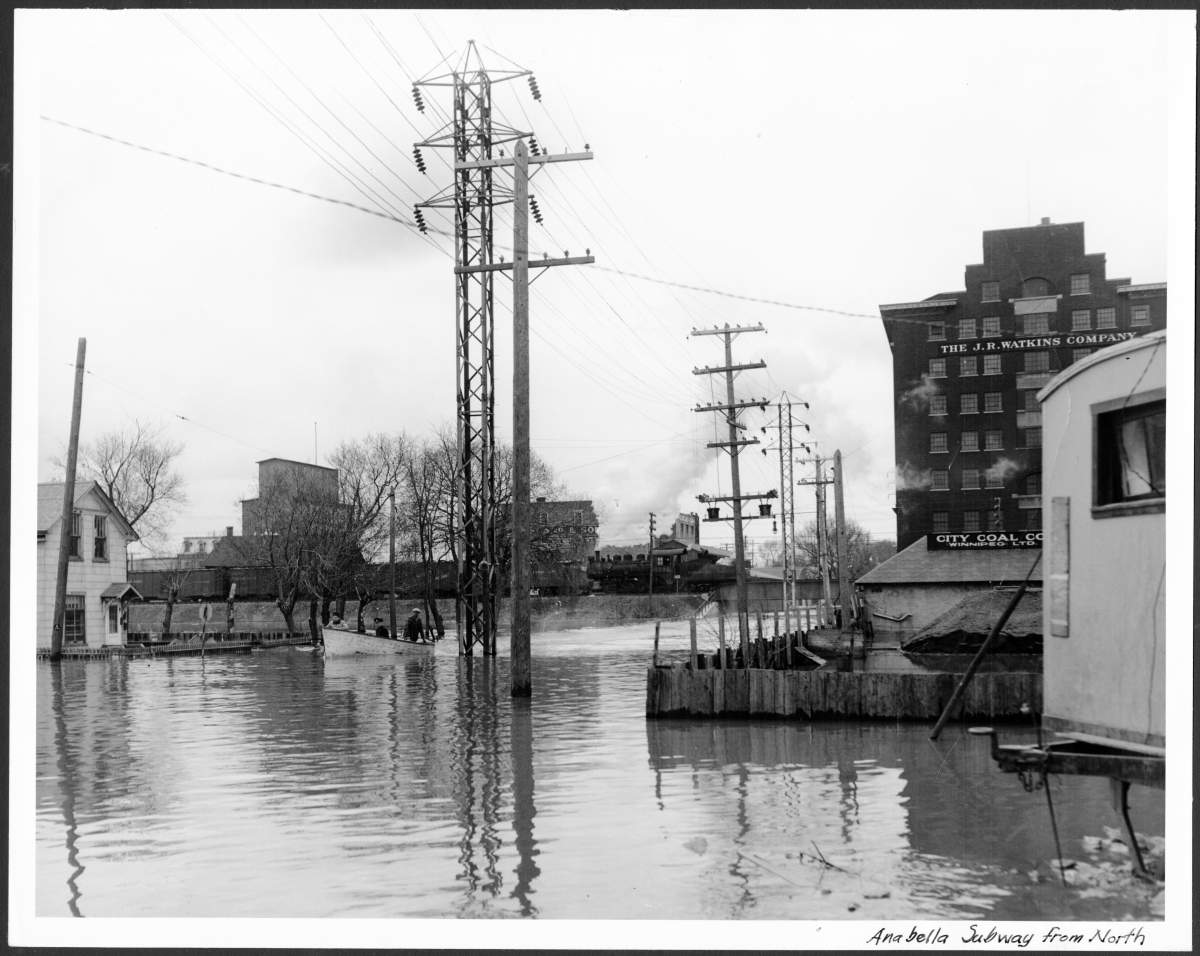 Annabella Street in Winnipeg underwater during the flood of 1950.