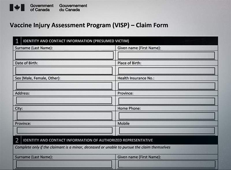 Screenshot of Vaccine Injury Support Program application form