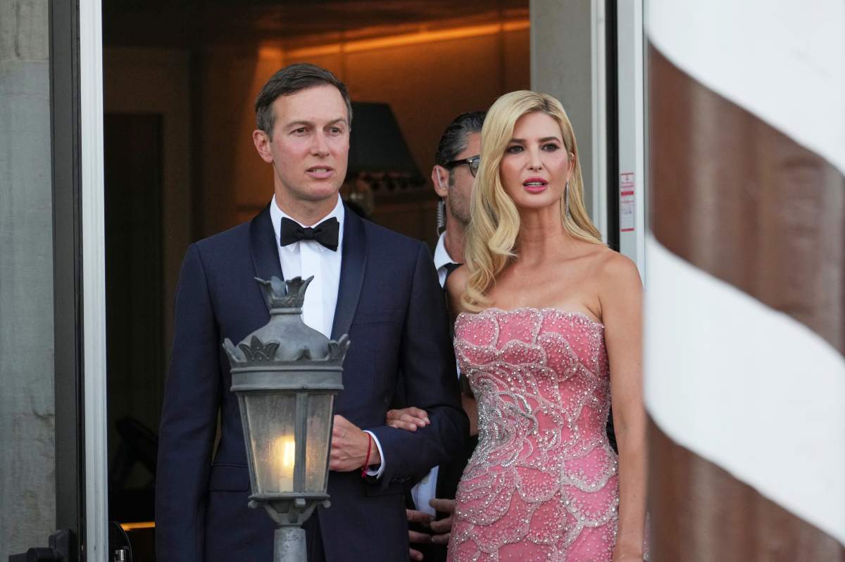 Jared Kushner, left, and Ivanka Trump leave a hotel ahead of the anticipated wedding celebrations of Jeff Bezos and Lauren Sanchez, in Venice, Italy, Friday, June 27, 2025.