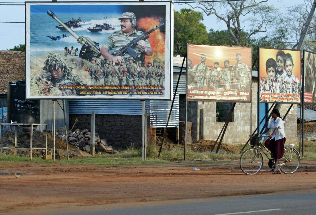 Propaganda billboards in the region of Sri Lanka controlled by Liberation Tigers of Tamil Eelam, April 22, 2007. (AP Photo/Gemunu Amarasinghe)