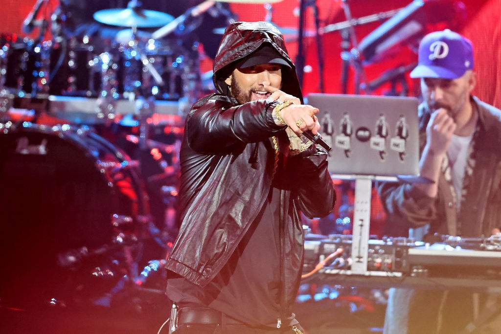 Eminem performs onstage during the 37th Annual Rock & Roll Hall of Fame Induction Ceremony at Microsoft Theater on November 05, 2022 in Los Angeles, California.