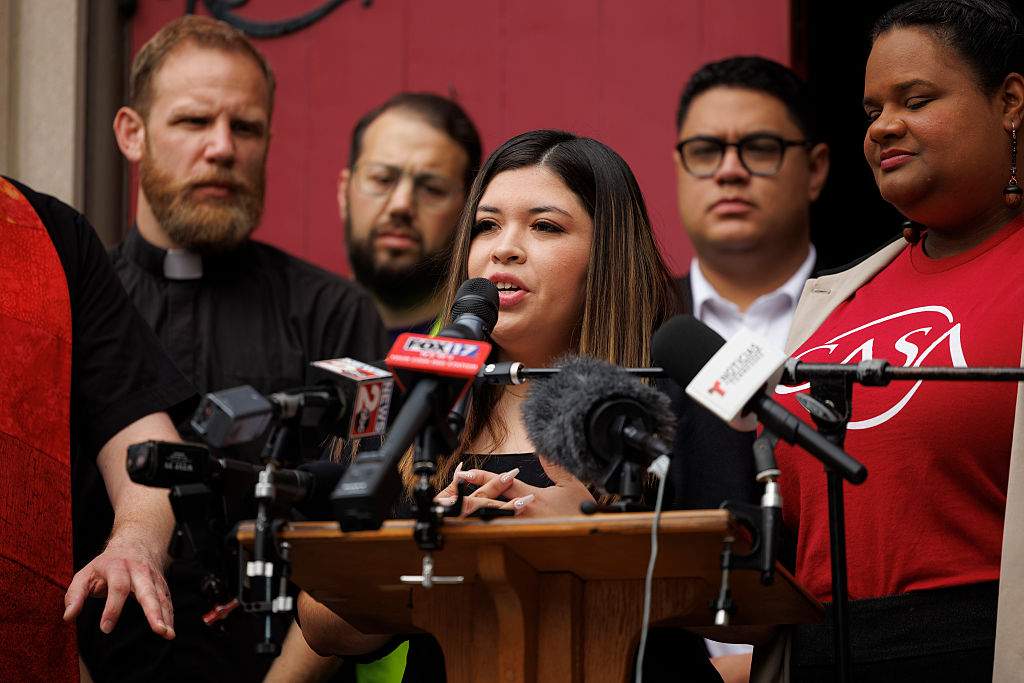 Jennifer Vasquez Sura, the wife of Kilmar Abrego Garcia, speaks during a press conference at First Evangelical Lutheran Church on June 13, 2025 in Nashville, Tenn