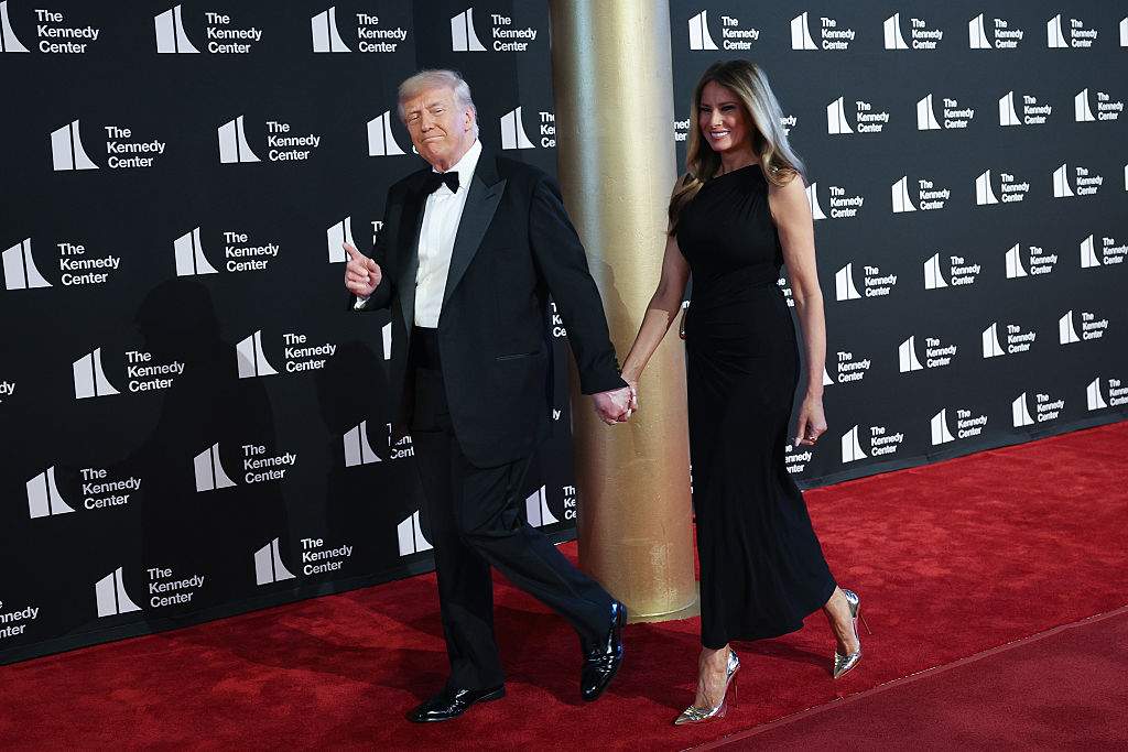 President Donald Trump and first lady Melania Trump arrive at the Kennedy Center on June 11, 2025 in Washington, DC. Trump is scheduled to attend a performance of Les Misérables this evening.