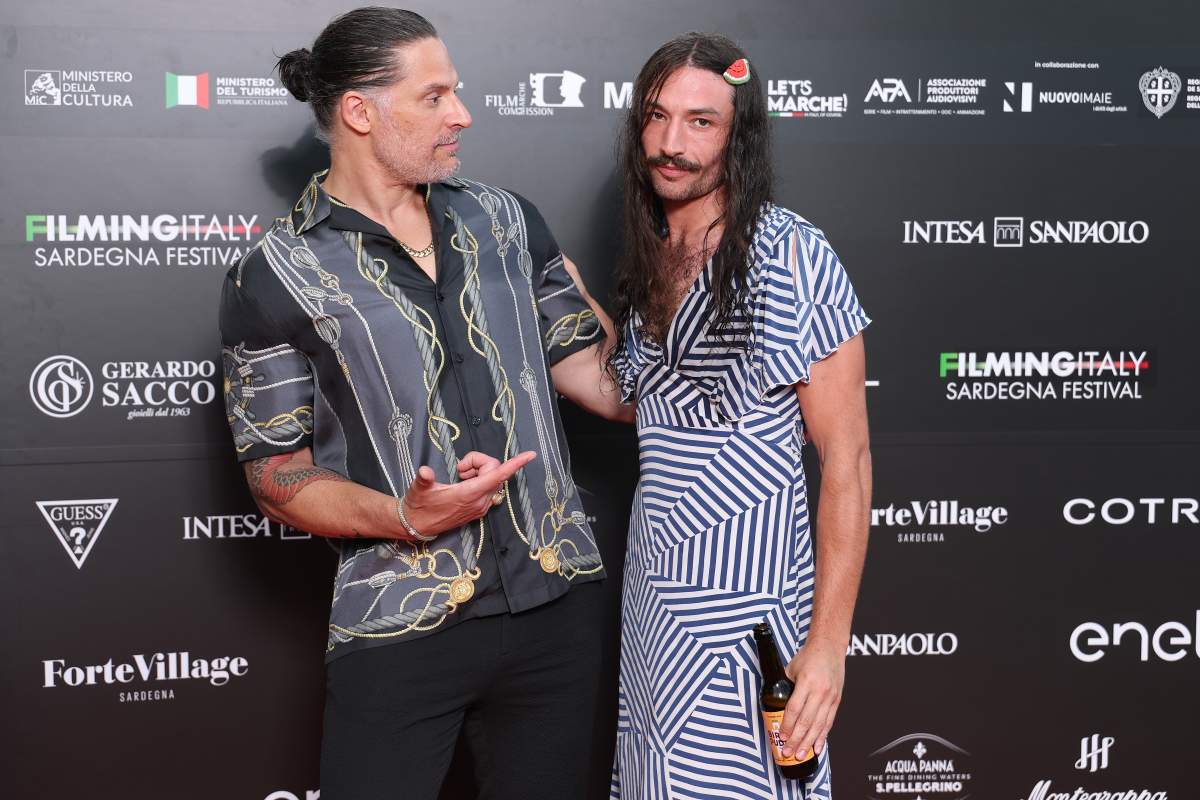 Joe Manganiello and Ezra Miller attend the Filming Italy 2025 red carpet at Forte Village Resort on June 21, 2025 in Santa Margherita di Pula, Italy.