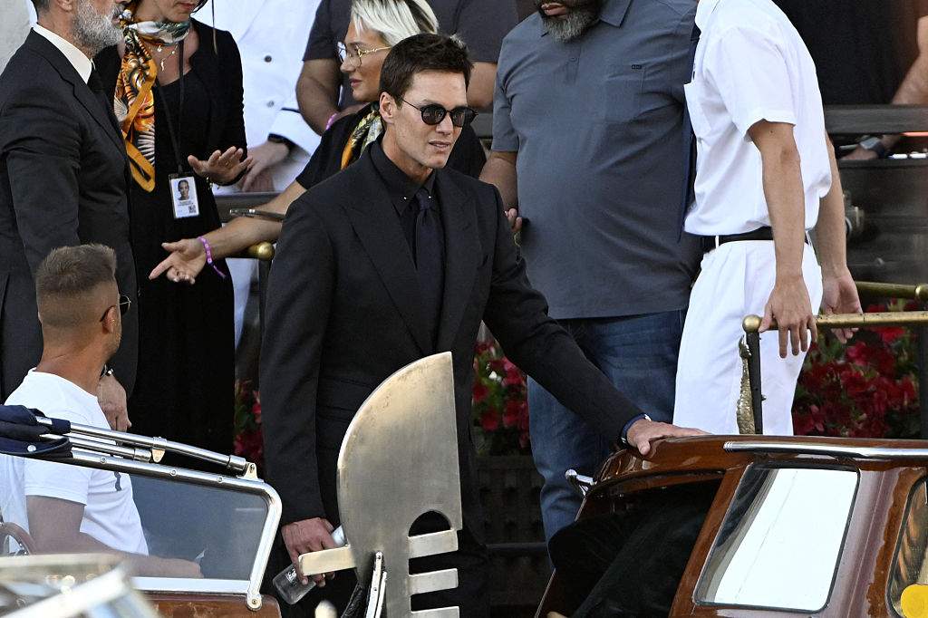 Tom Brady leaves the Gritti Palace Hotel on the wedding day of Amazon founder Jeff Bezos with Lauren Sanchez, in Venice on June 27, 2025.