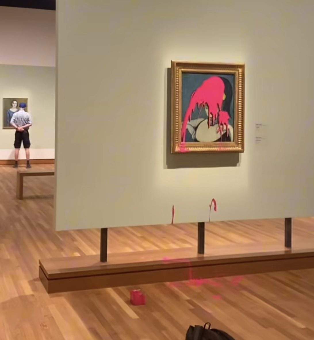A climate activist group says one of its members defaced a Pablo Picasso painting with pink paint at a Montreal museum Thursday morning in a protest action.