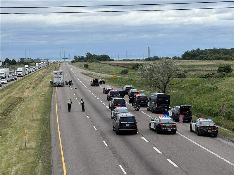 Ontario Provincial Police at a crash on Highway 403.