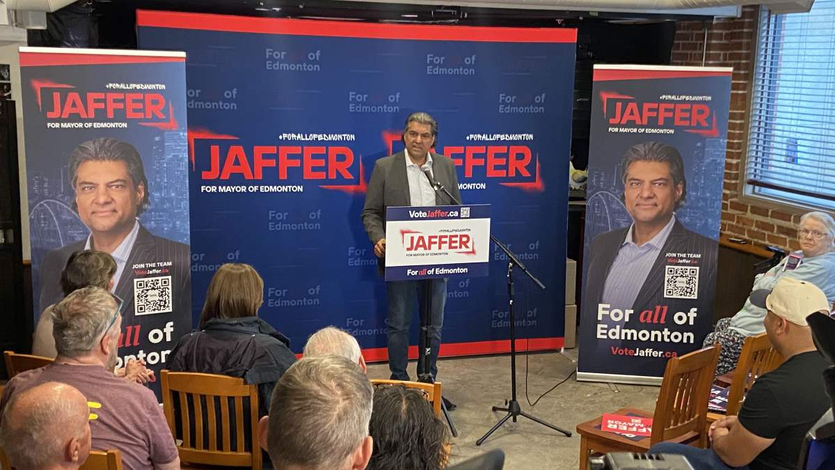Rahim Jaffer holds an event in Edmonton on June 25, 2025 to talk about his plans to run for mayor.