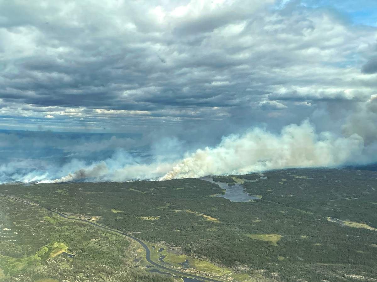 The Tulip Lake wildfire is currently burning in the Fort McMurray forest area, about 15 km northeast of Fort Fitzgerald, Alta.