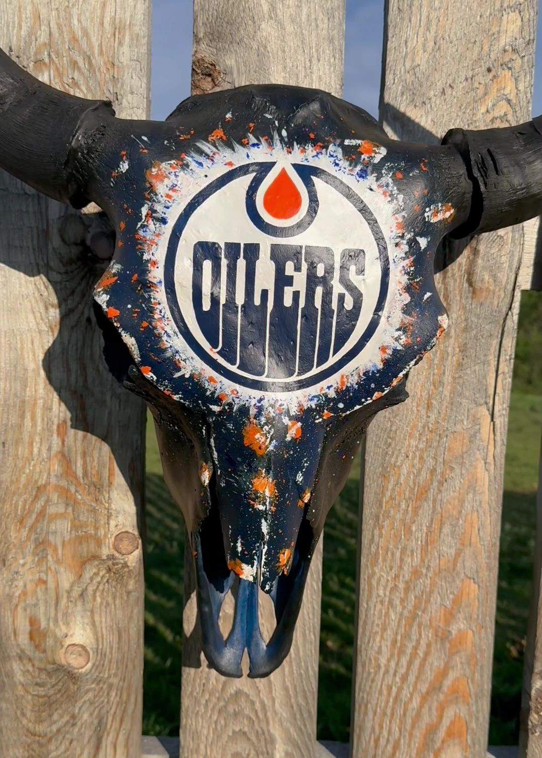 Wainwright, Alta. artist Jordyn Prior paints custom cow and buffalo skulls and recently completed an Oilers-themed piece.